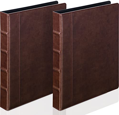 Marspark 2 Pcs Vintage Hardback 3 Ring Binder Professional Leather Binder Organizer Round Rings Holds 200 Sheets with 2 Inner Pockets(1 Inch,Brown)