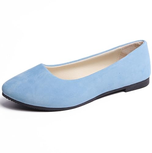 Hwalleum Women's Ballet Flats, Womens Simple Casual Flat Shoes Solid Color Pumps Ladies Girls Dolly Ballet Ballerina Work Smart Office Formal Comfort Pointed Toe Slip On Flats Shoes Light Blue