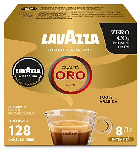 Lavazza, Espresso A Modo Mio Qualità Oro Sinfonia Perfetta, 128 Capsule Caffè, con Note di Fiori e Frutta, 100% Arabica, Intensità 8, Tostatura Media, 8 Confezioni da 16 Capsule
