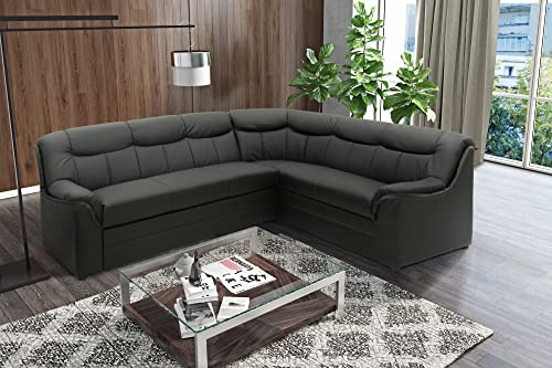 DOMO. collection Ecksofa Berlin, Zeitlose Leder-Eckcouch mit Schlaffunktion und Federkern-Polsterung, Sofa in L-Form aus Kunstlederm Couch 205 x 250 x 89 cm, schwarz