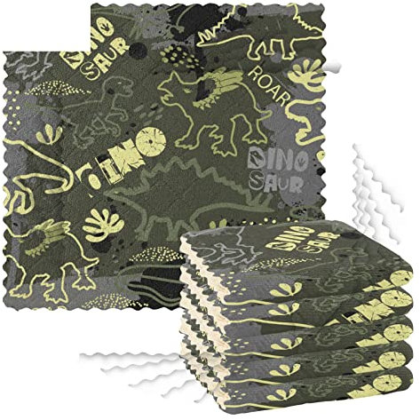 Küchen-Geschirrtücher, 6 Stück, Reinigungstücher zum Trocknen von Geschirr, Schrubben, Waschlappen für Spüle, Kochen, Backtisch, 27,9 x 27,9 cm, Camouflage-Dino-Muster, Grau