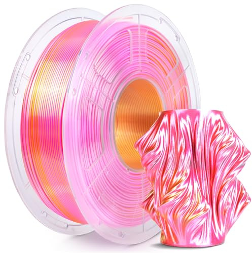 SUNLU glänsande PLA+-filament, 1,75 mm, silke dubbelfärgat rosa guld, 360° centrifugering olika färger, 1 kg spole | Glänsande silkestextur, 360° snurr avslöjar olika färger, 1 kg spole (1 kg), SILK dubbelfärgat rosa guld