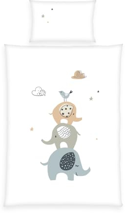 Herding babybest Bettwäsche Elephants, Kopfkissenbezug 40 x 60 cm mit Wende-Motiv, Bettbezug 100 x 135 cm, Mit Reißverschluss, 100% Baumwolle/Renforcé