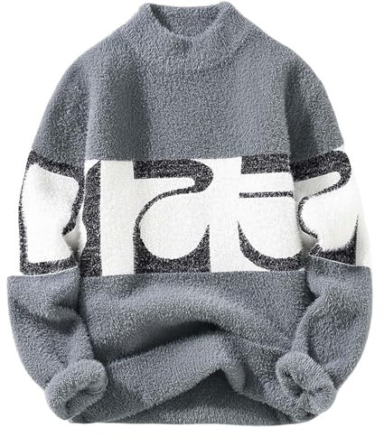 Mens Fashion Zip Neck Jumper Men Sweater Xmas 2024 [Autumn Fashion] Men's Long Sleeved Casual Sweater Jacket Mens Cable Knit Jumper (Grey, M)