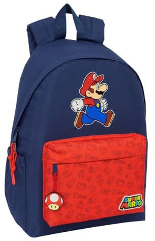 SUPER MARIO TRICK - Ryggsäck för bärbar dator 14,1 tum, idealisk för ungdomar i olika åldrar, bekväm och mångsidig, kvalitet och styrka, 31 x 13 x 43 cm, Mörkblå/röd, M, Avslappnad