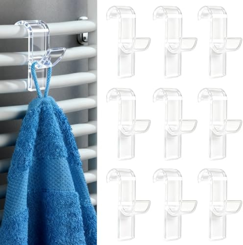 anyuan boy 10 Pcs Over Radiator Towel Hooks Removable Bathroom Hooks for Towel Radiators Radiator Hooks for Towels, All Standard Radiators (Transparent)