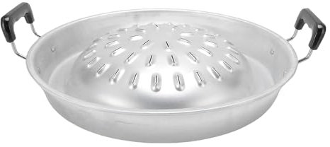 Oreilet Thai Korean BBQ Grill Pan, Aluminum Barbecue Grill Plate, Charcoal Pans Steak Grill for Shabu Vegetable Egg Pork Beef Meat Garlic Cookware (35cm/13.78in Original Color)