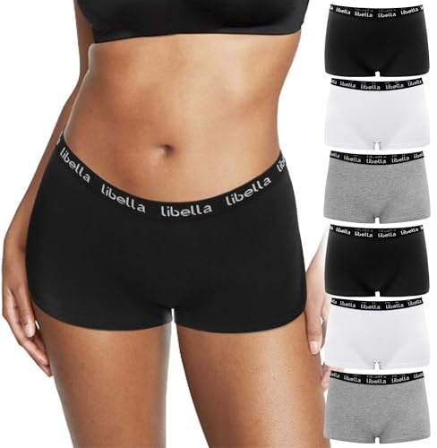 Boxershorts dam bomull, hipstertrosor damkalsonger damtrosor i 100 % bomull steg, ventilerande boxershorts underkläder kvinnor, hotpants dam, 6-pack 3429