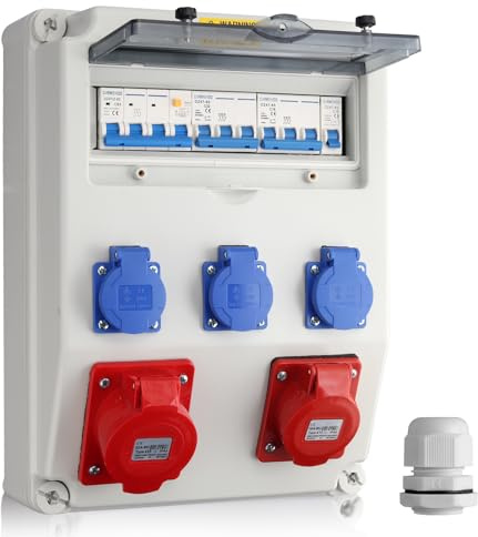Kamtop Borne Industrielle Étanche IP66 2 Prise CEE + 3 Schuko Grand Boîtier pour Chantier