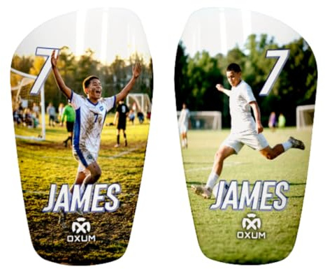 Oxum Sport Protège-Tibias de Football personnalisés pour Enfants et Adultes - Personnalisable avec Votre Photo, numéro et nom - Pochette pour protège-Tibias en Cadeau - Gamme One Gilds