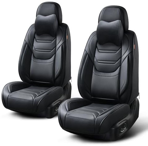 TIEHESYT Komplettset Autositzbezüge aus atmungsaktivem Kunstleder Für Vorder- und Rücksitze inkl. Kopfstützen - reduziert Fahrermüdigkeit - passend für die meisten Pkw (Schwarz, Vordersitzpaar)