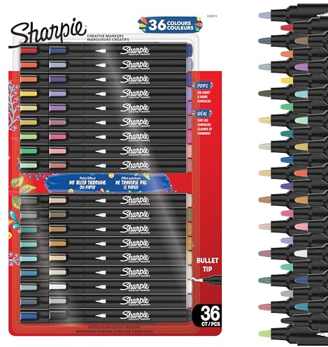 Sharpie Creative Marker Acrylic Paint Pens | Water-Based Paint Markers | No-Bleed Ink Writes on Most Surfaces | Bullet Tip | Crafting & Art Supplies | Warm Tones | 12 Count