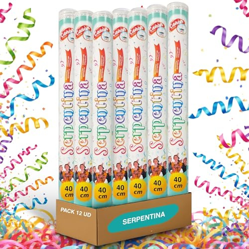 Cañón Confeti Boda, Cañón para fiestas y eventos, Fáciles y Seguros de Usar, Apto para bodas, eventos, celebraciones, Uso interior y Exterior, Diseño Serpentina Multicolor, 40 cm, Pack de 12 unidades