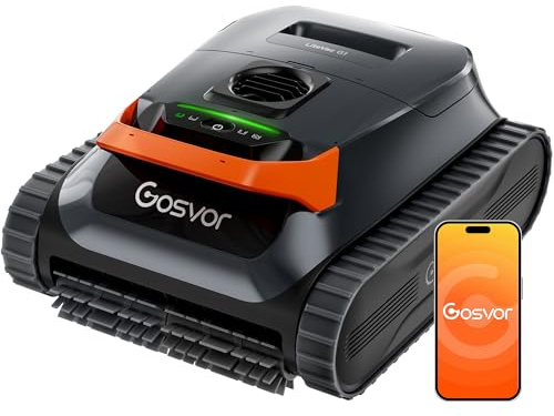 Gosvor Robot Piscina Pareti e Fondo, Doppia Filtrazione, Navigazione Intelligente, 5 modalità, App, 200 min Autonomia, Parcheggio Auto, Aspirapolvere per Piscina Fino a 200㎡,Arancione