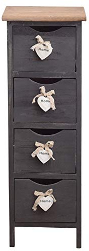 Rebecca Mobili Kommode Schubladenkommode 4 Schubladen Holz Grau Shabby Badezimmer Eingang Schlafzimmer - 71 x 25 x 25 cm (H x B x T) - Art. RE4560