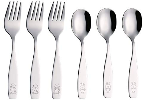 Exzact 6pcs Children Cutlery Stainless Steel Fork Spoon 24M+