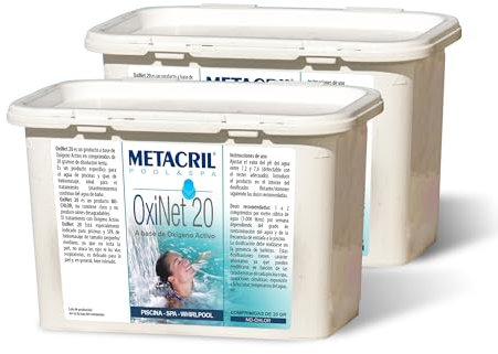 Metacril Set 2 pz OxiNet 20, Ossigeno Attivo, in Pastiglie da 20 gr, ideale per Piscina o Spa Idromassaggio - 2 pz da 1,2 Kg