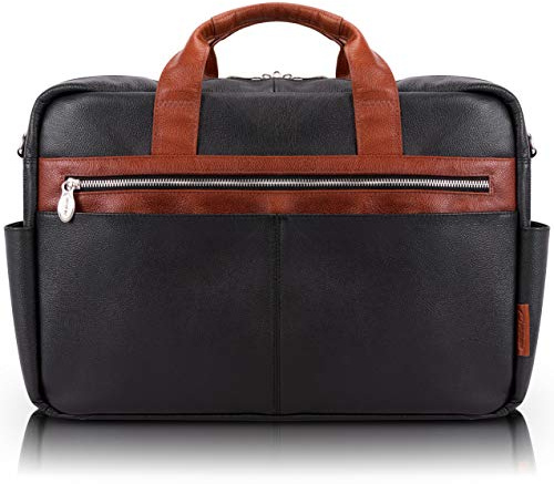 McKleinUSA Southport Pebble Grain Calfskin Leather 17 Leather Two-Tone Dual-Compartment Laptop & Tablet Briefcase Black (19102) 17.5x4x12