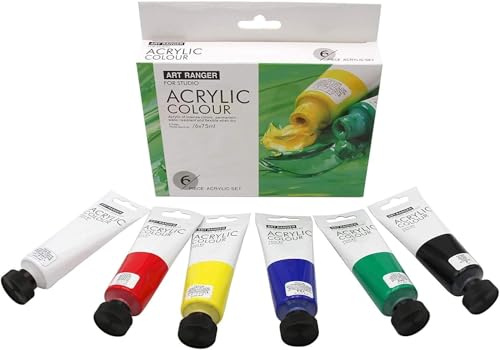Art Ranger Acrylfarben Set 6x75 ml, Acrylfarbe - Künstlerfarbe Malen auf Leinwand + Keilrahmen (Grundfarben)