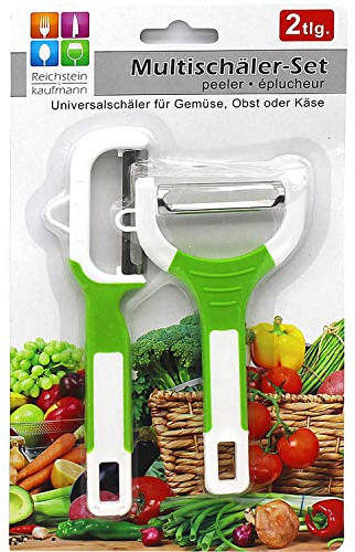 Haushaltshelden Juego de 2 peladores de verduras de acero inoxidable, hoja de péndulo de 12,5 y 15,5 cm de largo, pelador universal de espárragos en negro, verde o turquesa (verde)