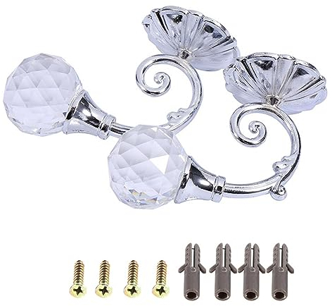 HERCHR 2 uds Sujetadores de Cortina, Tiebacks Ganchos de Cortina para Pared Gancho de Cortina Tieback Gancho de Cortina de Bola de Cristal de Metal Lazos de Cortina para Cortinas