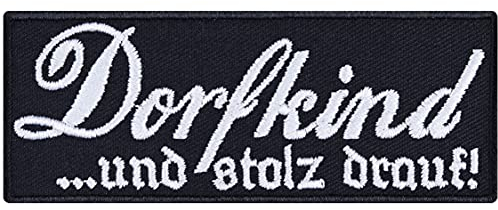 Aufnäher lustig: Dorfkind und stolz drauf! Aufbügler Patch Austria Österreich Bügelbilder Dorfkind Geschenk für Männer/Frauen DIY Applikation für Jacke/Weste/Jeans/Hut 90x35mm