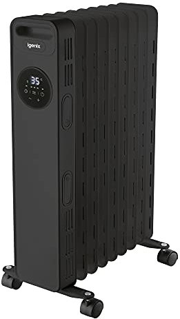 Igenix IG2621BL Digital Oil Filled Radiator, 2kW/2000W 9 Fin Electric Heater with Remote Control, 3 Adjustable Heat Settings & Overheat Protection, Black