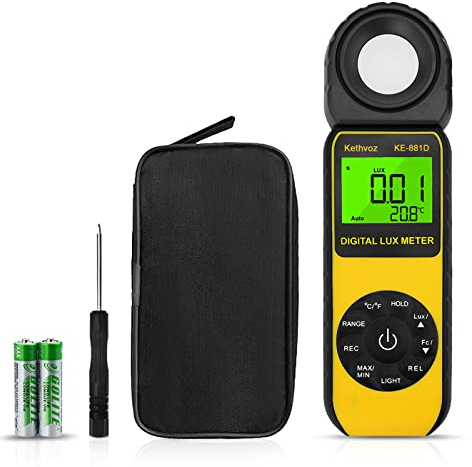 Kethvoz Medidor de luz Digital, medidor de exposición Luxmeter Measure Light Lumen 0.01~400.000 Lux Lichtmessung Photometer KE-881D mit 270º Gedrehtem Sensor für Die Fotografie Pflanzen LED-euchten
