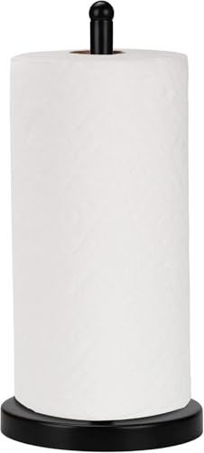E-ROOM TREND Portarotolo da cucina di carta Dispenser di asciugamani Base pesante in metallo robusto Cucina Robusto Asciugamano da bagno Portarotolo Organizzatore Porta fazzoletti Nero opaco (A076)