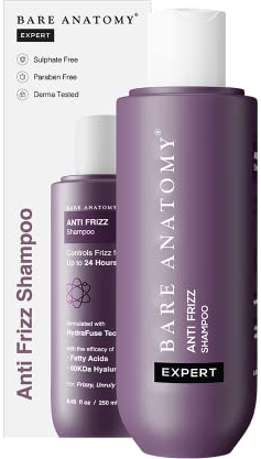 Bare Anatomy Anti Frizz Shampoo, Frizz Control Upto 24 Hours, Powered By Hyaluronic Acid & Fatty Acids, Dry & Frizzy Hair, Smooth, Shiny & Frizz Free Hair For Unisex, 250ml