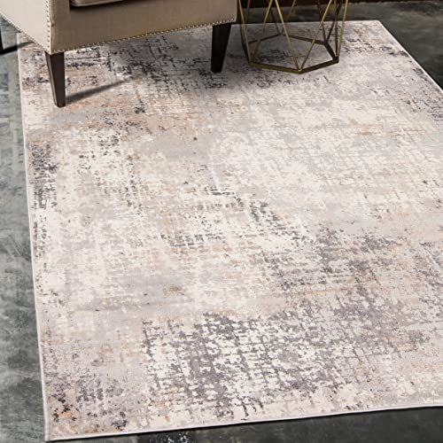 Mazovia Tappeto Salotto Moderno Pelo Corto - Tappeti Moderni Soggiorno - Tappeti Camera da Letto - Tappeti Salotto Grandi Dimesnioni - Motivo Astratto Vintage - Grigio Beige 200x300 cm