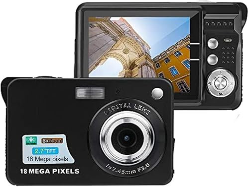 eDealz Fotocamera digitale da 18 MP Megapixel con schermo LCD da 2,7 pollici, batteria ricaricabile, foto HD e video per interni ed esterni, per adulti e bambini, colore nero