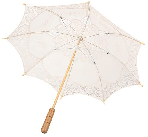 Otufan Parapluie De Mariée en Dentelle De Coton Artisanal De Palais pour Photographie De Mariage et Banquet (Beige Large)