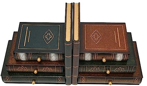 Buchstützen Holz Vintage Buchattrappe Deko Buchwinkel mit 6 Versteckte Schubladen, 16cm Retro Kreative Desktop Falsche Buch Bücherhalter Buchstütze für Büro Arbeitszimmer