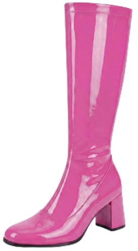 AYZAL Women’s Ladies Fancy Dress 1960'S 70'S Knee high Go Go Boots Retro Block Heel Girls boots (Fuchsia, UK Footwear Size System, Adult, Women, Numeric, Medium, 12)