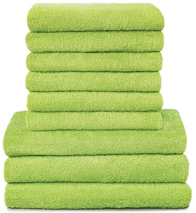 ZOLLNER 9tlg. Handtuch Set aus 6X Handtücher (ca. 50x100 cm), 3X Duschtücher (ca. 70x140 cm), besonders weich und saugstark, waschbar bis 95°C, Baumwolle, apfelgrün