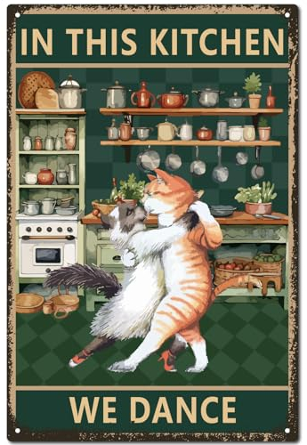 Creatcabin - Panel vintage de metal retro en forma de gato, placa de pintura de hierro, decoración de pared para colgar para salón-regalo, gato de amor, 30 x 20 cm