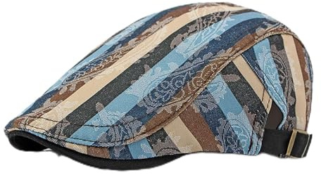 GIBZ Schiebermütze Herren Sommer Gestreifte Flatcap Schirmmütze Verstellbare Retro Newsboy Gatsby Mütze Blau