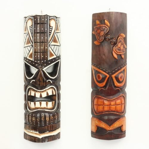 Oriental Galerie 2er Set Maori Maske Wanddeko Wandbild Deko Holz Exotisch Partykeller Dekomaske zum aufhängen Tiki 50 cm
