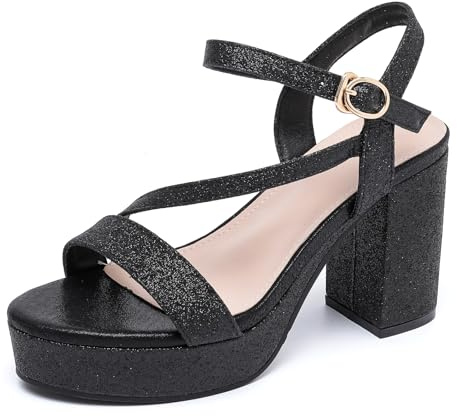 DADAWEN Femmes Plate-Forme Chunky Bride de Cheville Sandales à Talons Sexy Dress Chaussures 8.5 CM Heels