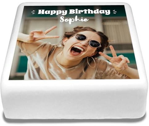 Cakeshop Square Personalised Edible Cake Topper With Custom Text | Custom Image & Text | For Birthdays & Celebrations | Multiple Shapes & Sizes | Icing & Wafer Paper Options