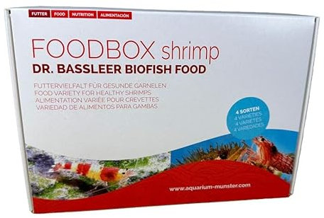 Aquarium Münster Dr. Bassleer Biofish Foodbox Shrimp M - 4 Sorten Garnelenfutter fürs Aquarium je 60g - Regular, Chlor, Acai, Garlic