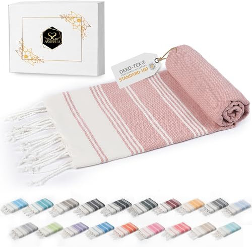 Sandrella Hammam Towel Sauna Women & Men Large 100 x 200 cm Cotton Beach Towel Blanket Peshtemal Gift Set Dusky Pink