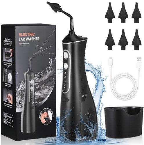 Ear Wax Removal Kit, Gentle & Effective Electric Ear Irrigation Cleaning Tools, More Safer Ear Wax Cleaner Syringe Kit with 4 Cleaning Modes and 6 Reusable Tips