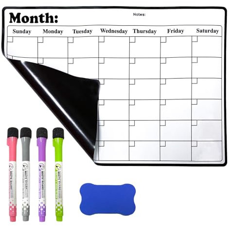 YUHUINCZRY Magnetischer Monatsplaner, 42x30cm, Abwischbar mit 4 Markern & Radiergummi, Familienplaner für Kühlschrank oder Wand