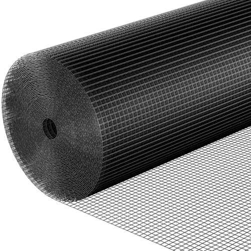 Maschendrahtzaun Schwarz 1m x 20m, Volierendraht 12mm Maschenweite 1mm Maschendrahtzaunrolle, Metallgitter als Hasendraht Kaninchendraht Hühnerdraht Hasengitter
