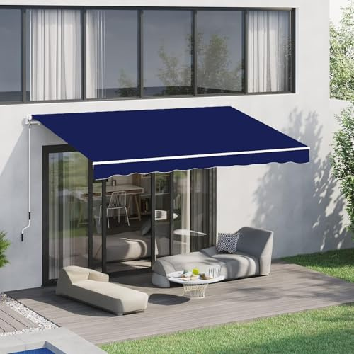 Toldo retráctil manual con protección UV, impermeable, para exteriores, color azul, 3 x 1,5 m, ideal para patios y balcones, diseño de brazo extensible para un fácil funcionamiento