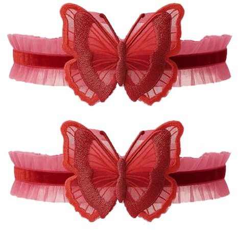MinoCino Strumpband 2 stycken röd spets damstrumpband med stor rosett, elegant brud bröllop avslutningsbal tillbehör för jul cosplay