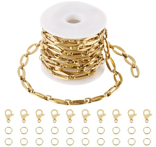 Craftdady 2 m rostfritt stål ovala länkkedjor, guld, osvetsat, halsband, kedja med hummerlås, bindringar för gör-det-själv punkarmband, halsband, smyckestillverkning