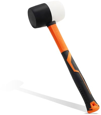 TOOLUTION Mazo de goma de 16 oz - Martillo de cara blanda para suelos y carpintería - Resistente a los arañazos con mango de fibra de vidrio Rubber Mallet